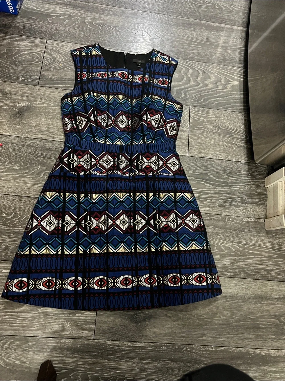 J. Crew Sleeveless Blue Multi-Print Fit-and-Flare Dress